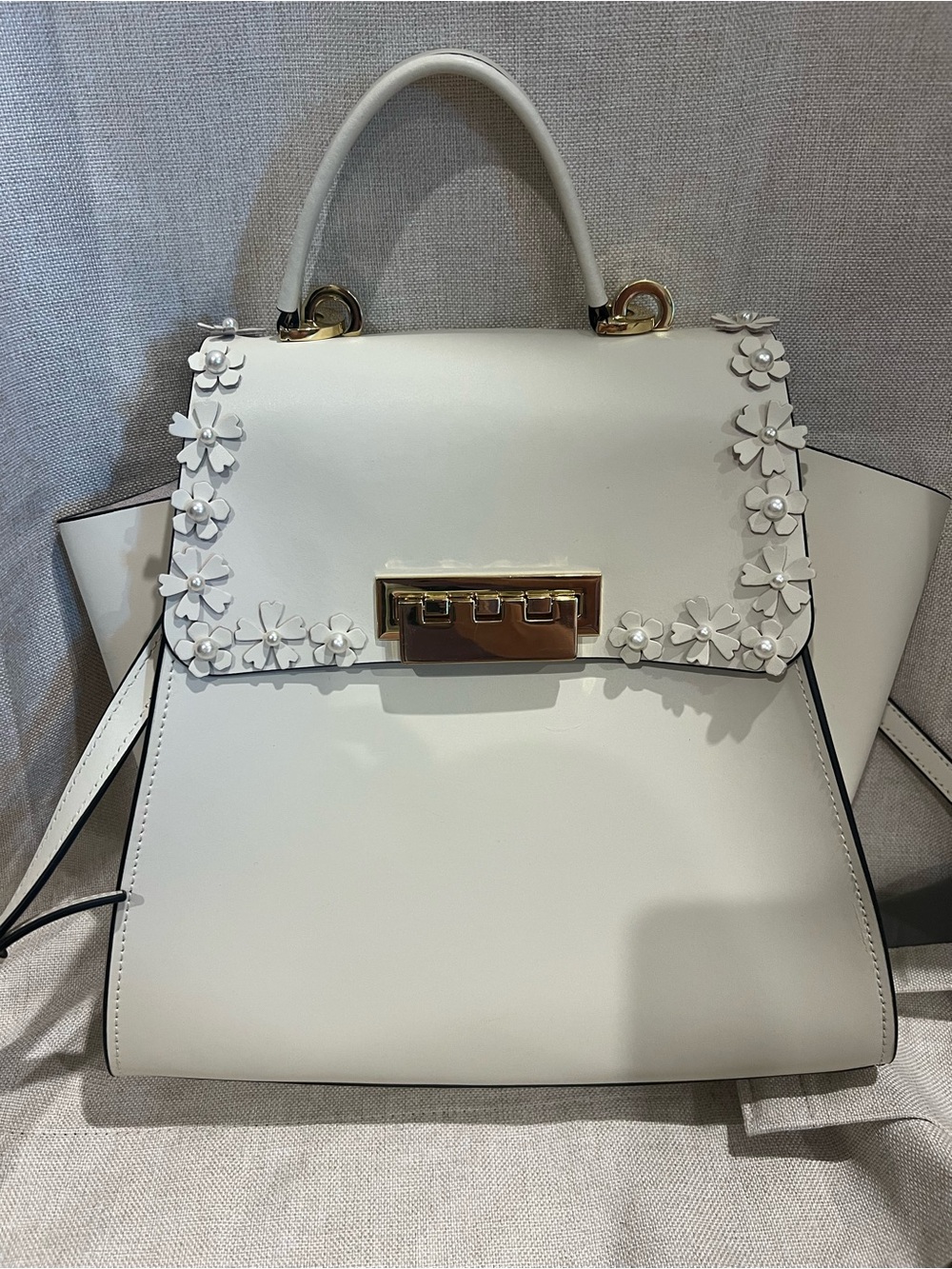 Zac Posen White Floral Accent Top-Handle Women’s Bag